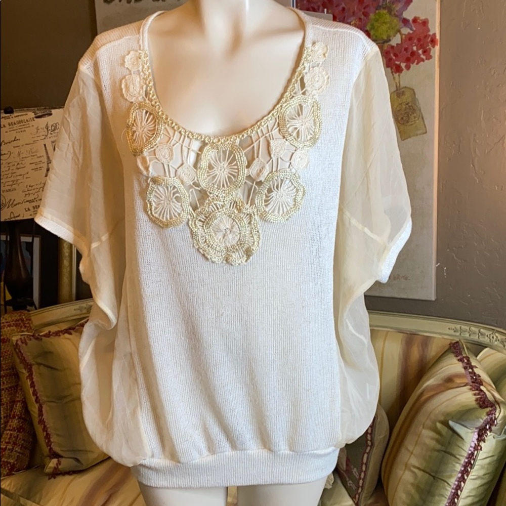 Daytrip Ivory Crochet Front Sweater L XL